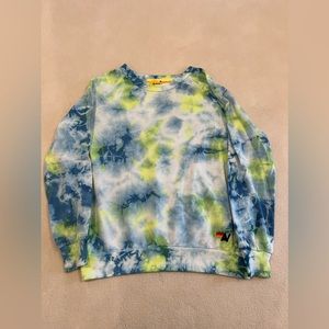 Aviator Nation Neon Green, Yellow, and Blue Tye Dye Classic Crewneck. Size M